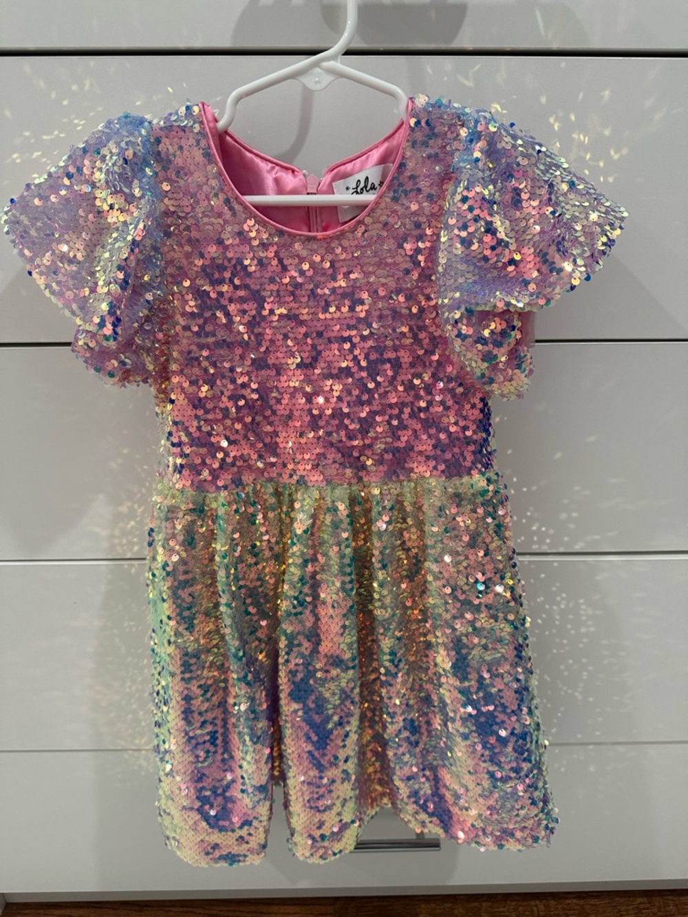 Lola +The Boys Sparkling Pastel Ombré Sequin Puff Sleeves Dress Size 4